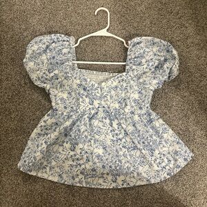 SHEIN Blue and White Floral Blouse